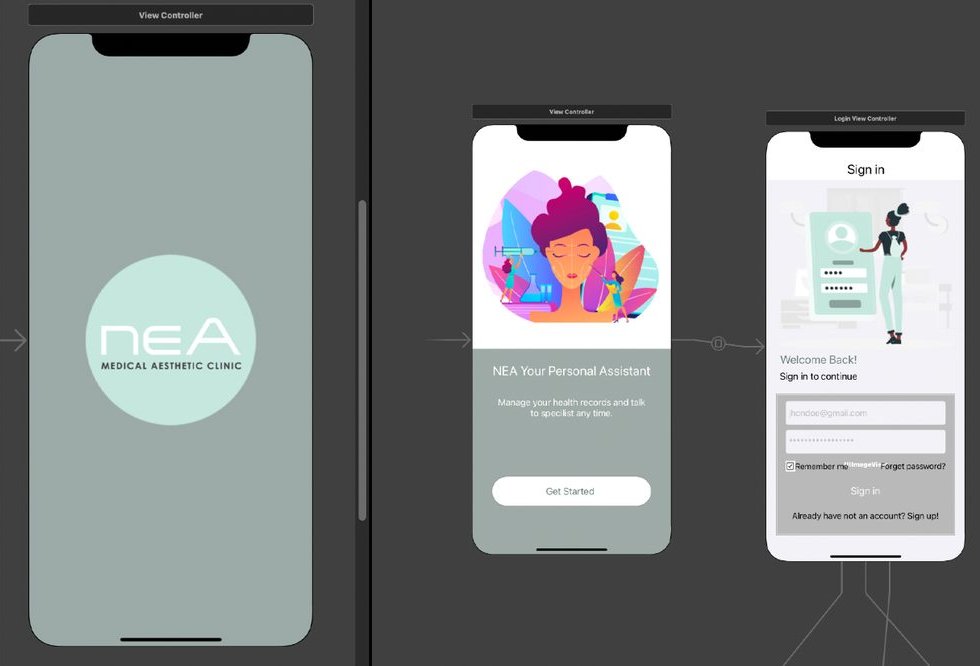 NEA clinic app screens